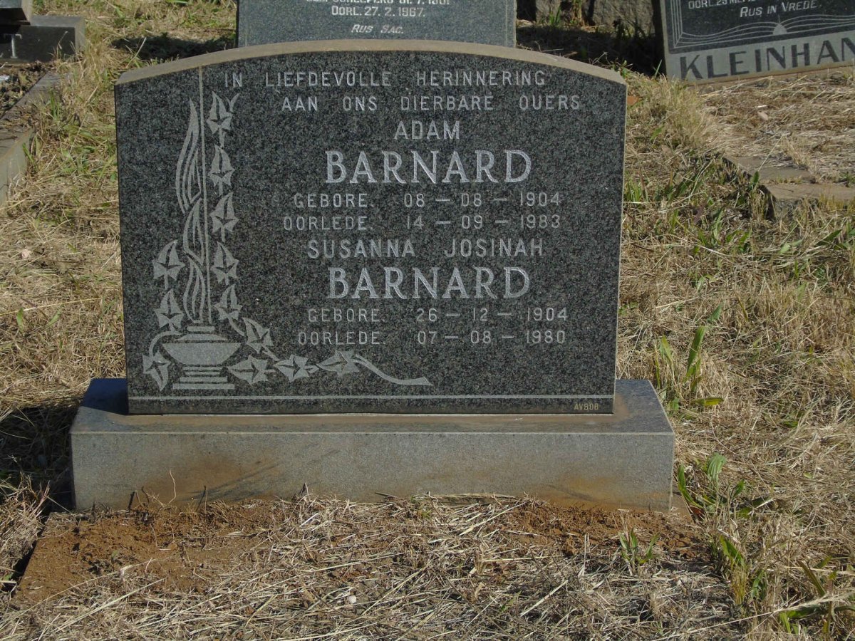 BARNARD Adam 1904-1983 &amp; Susanna Josinah 1904-1980