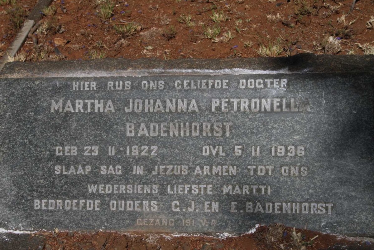 BADENHORST Martha Johanna Petronella 1922-1936
