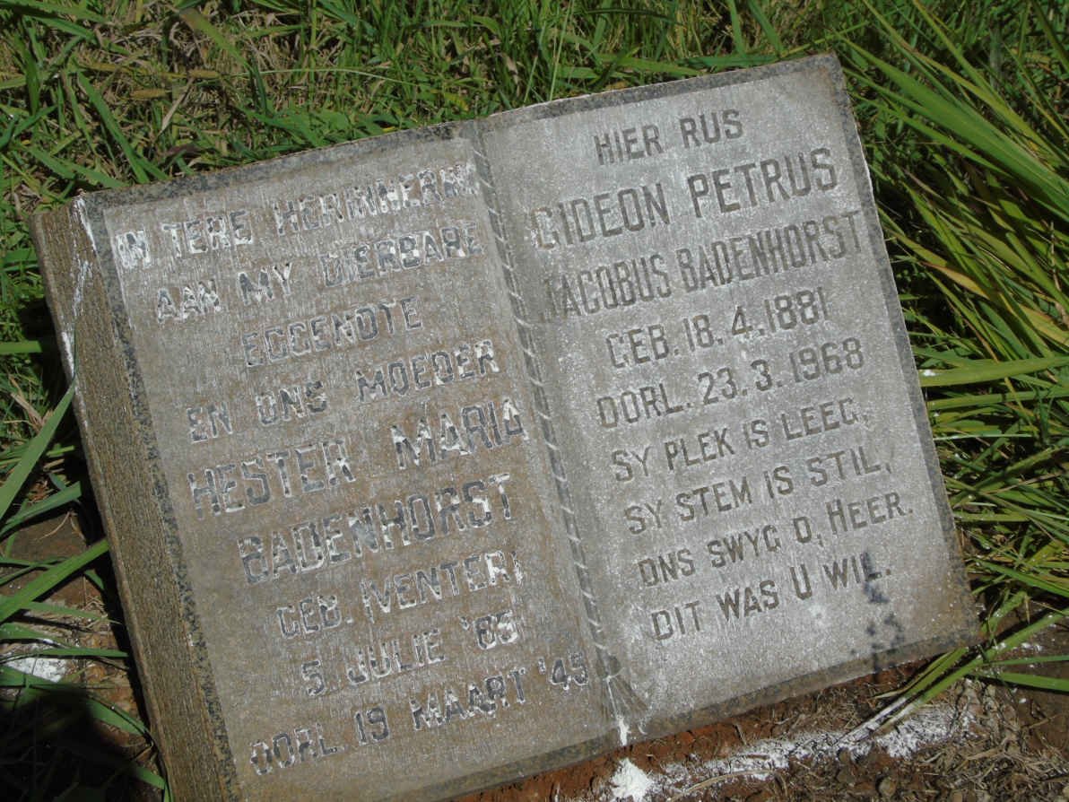 BADENHORST Gideon Petrus Jacobus 1881-1968 &amp; Hester Maria VENTER 1885-1945