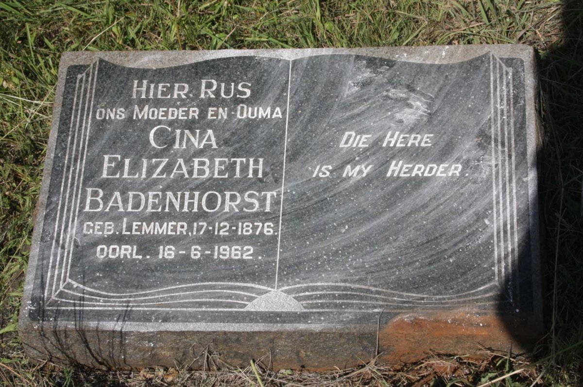 BADENHORST Cina Elizabeth nee LEMMER 1876-1962