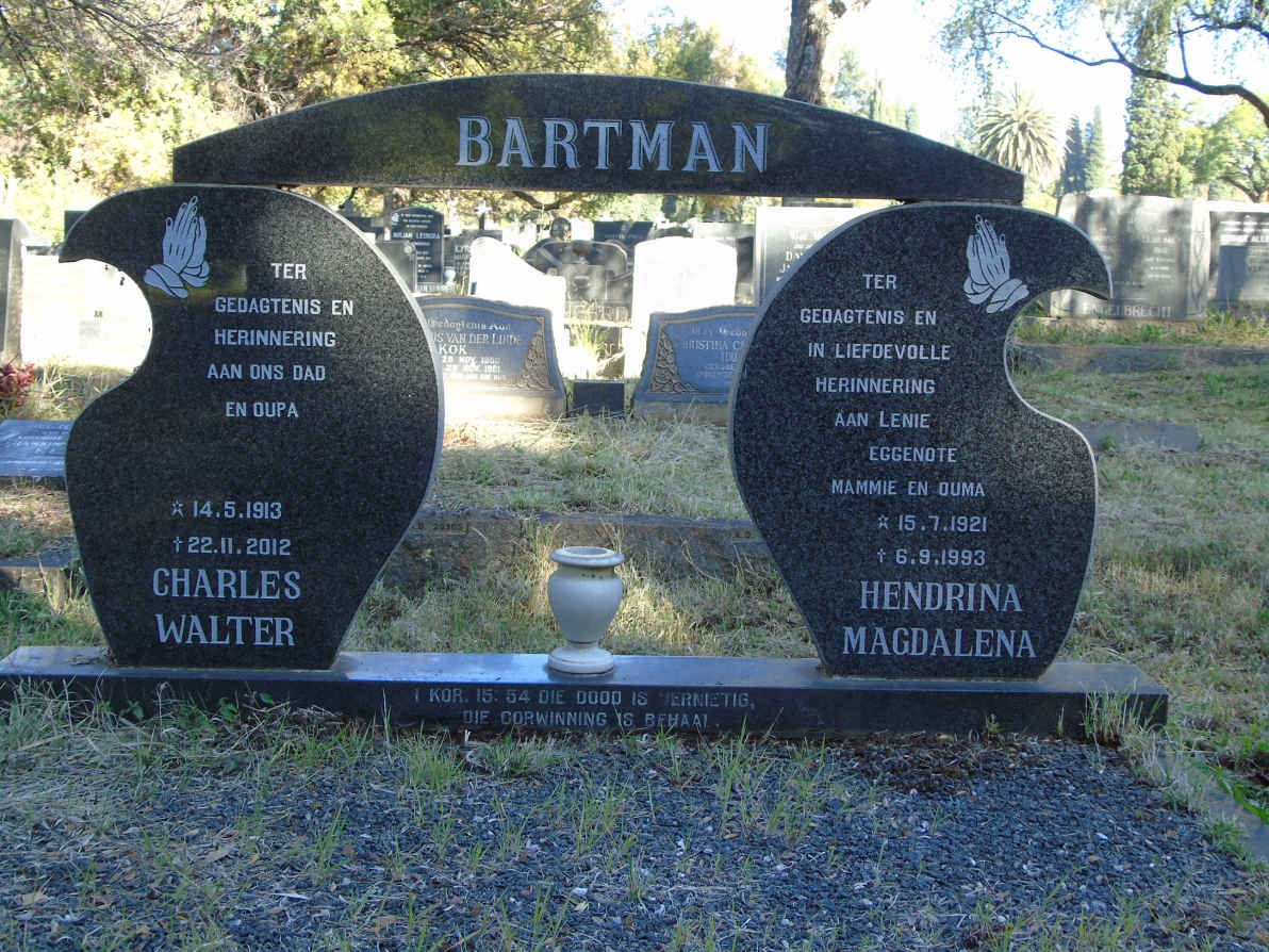 BARTMAN Charles Walter 1913-2012 &amp; Hendrina Magdalena 1921-1993