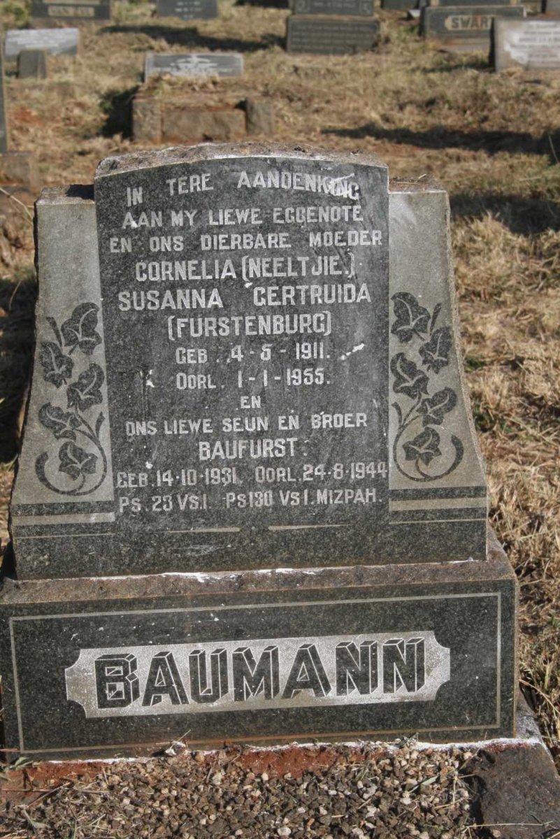 BAUMANN Cornelia Susanna Gertruida nee FURSTENBERG 1911-1955 :: BAUMANN Baufurst 1931-1944