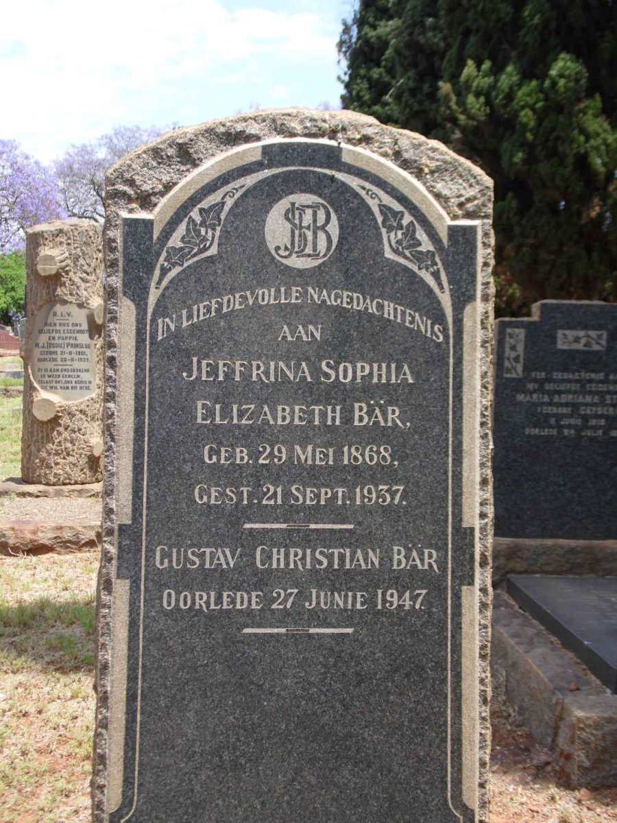 BAR Gustav Christian -1947 &amp; Jeffrina Sophia Elizabeth 1868-1937
