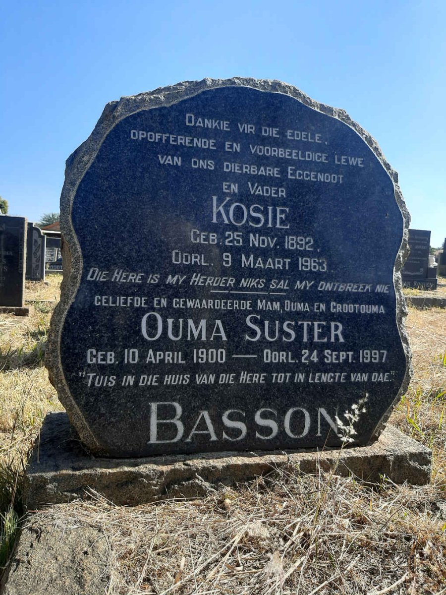 BASSON Kosie 1892-1963 &amp; Ouma Suster 1900-1997