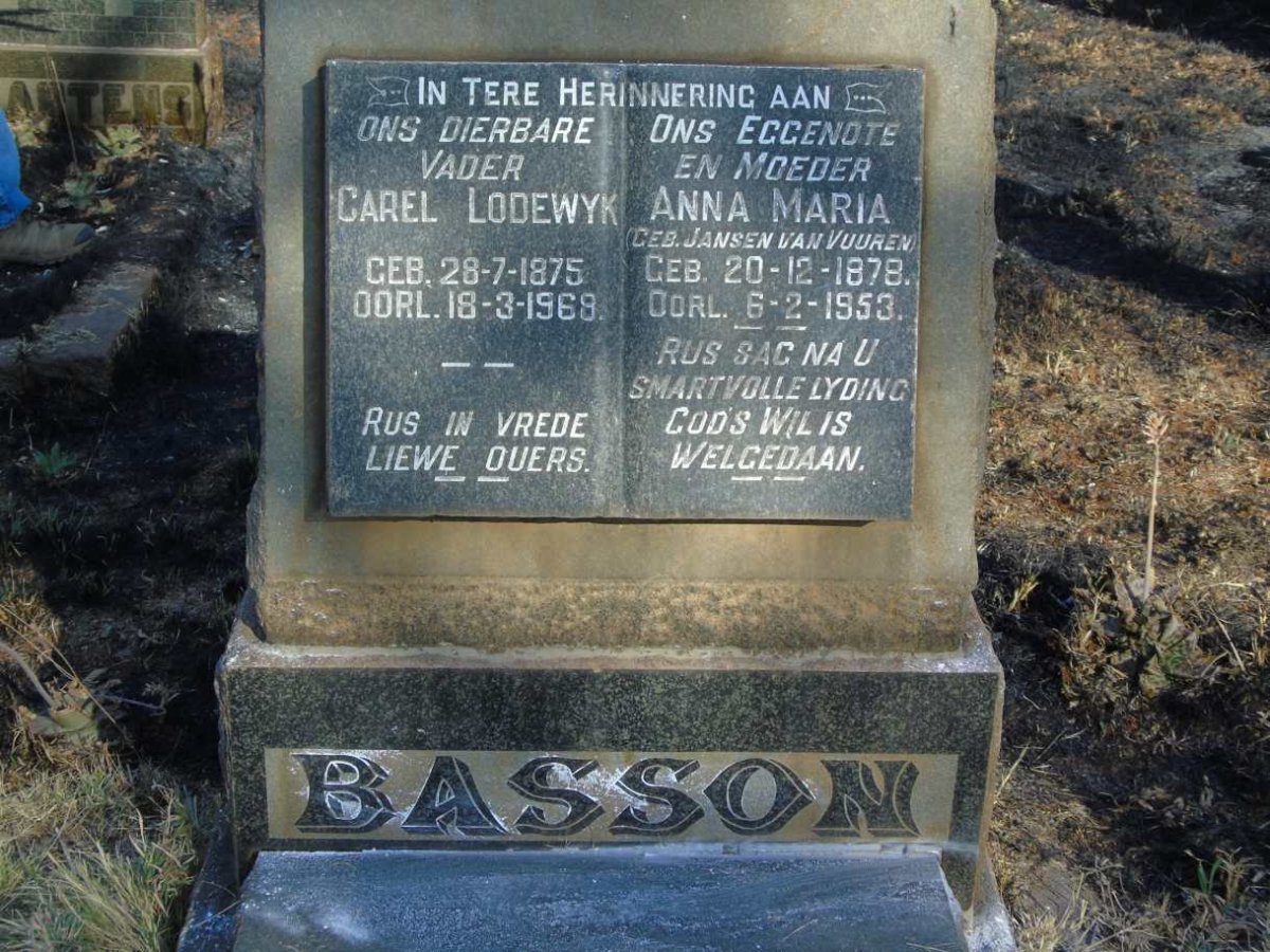 BASSON Carel Lodewyk 1875-1969 & Anna Maria JANSEN VAN VUUREN 1878-1953