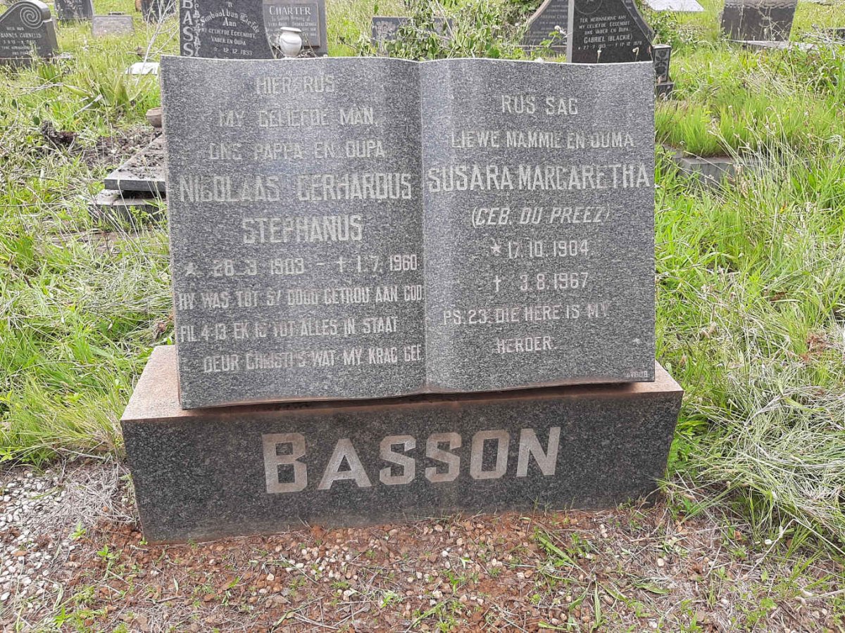 BASSON Nicolaas Gerhardus Stephanus 1903-1960 &amp; Susara Margaretha DU PREEZ 1904-1967