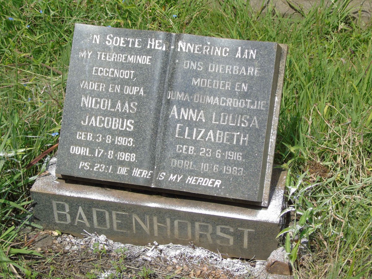 BADENHORST Nicolaas Jacobus 1903-1968 &amp; Anna Louisa Elizabeth 1916-1983