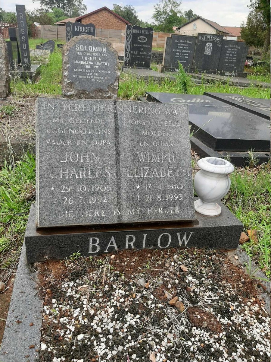 BARLOW John Charles 1905-1992 &amp; Wimpie Elizabeth 1910-1993