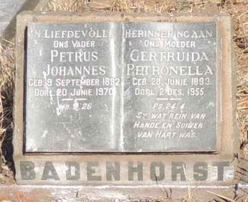 BADENHORST Petrus Johannes 1892-1970 & Gertruida Petronella 1893-1955