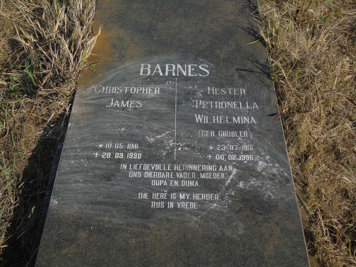 BARNES Christopher James 1916-1998 &amp; Hester Petronella Wilhelmina GROBLER 1916-1996