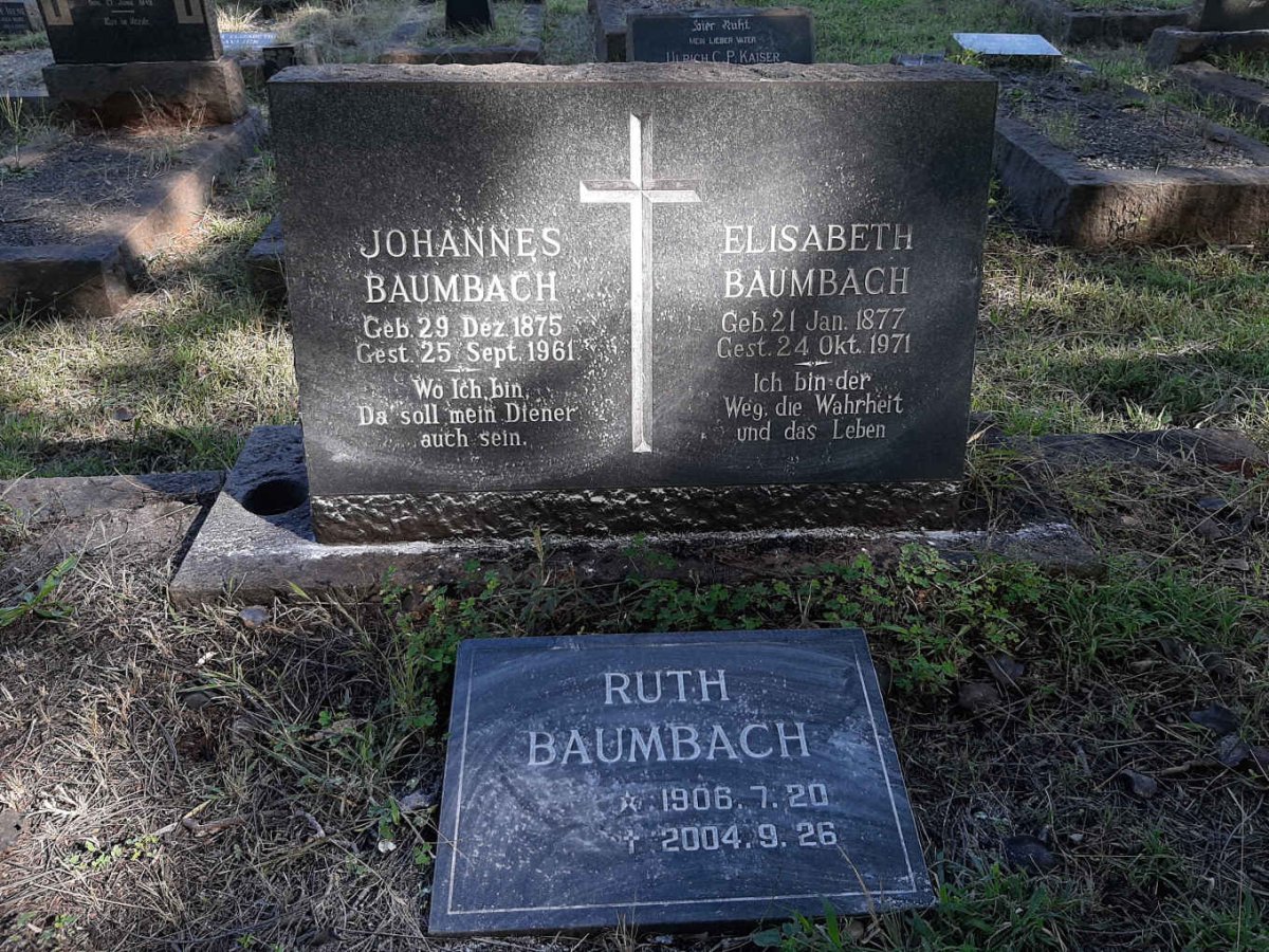 BAUMBACH Johannes 1875-1961 &amp; Elisabeth 1877-1971 :: BAUMBACH Ruth 1906-2004