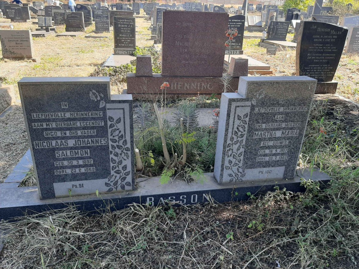 BASSON Nicolaas Johannes Salomon 1892-1968 &amp; Martha Maria BOUWER 1897-1986