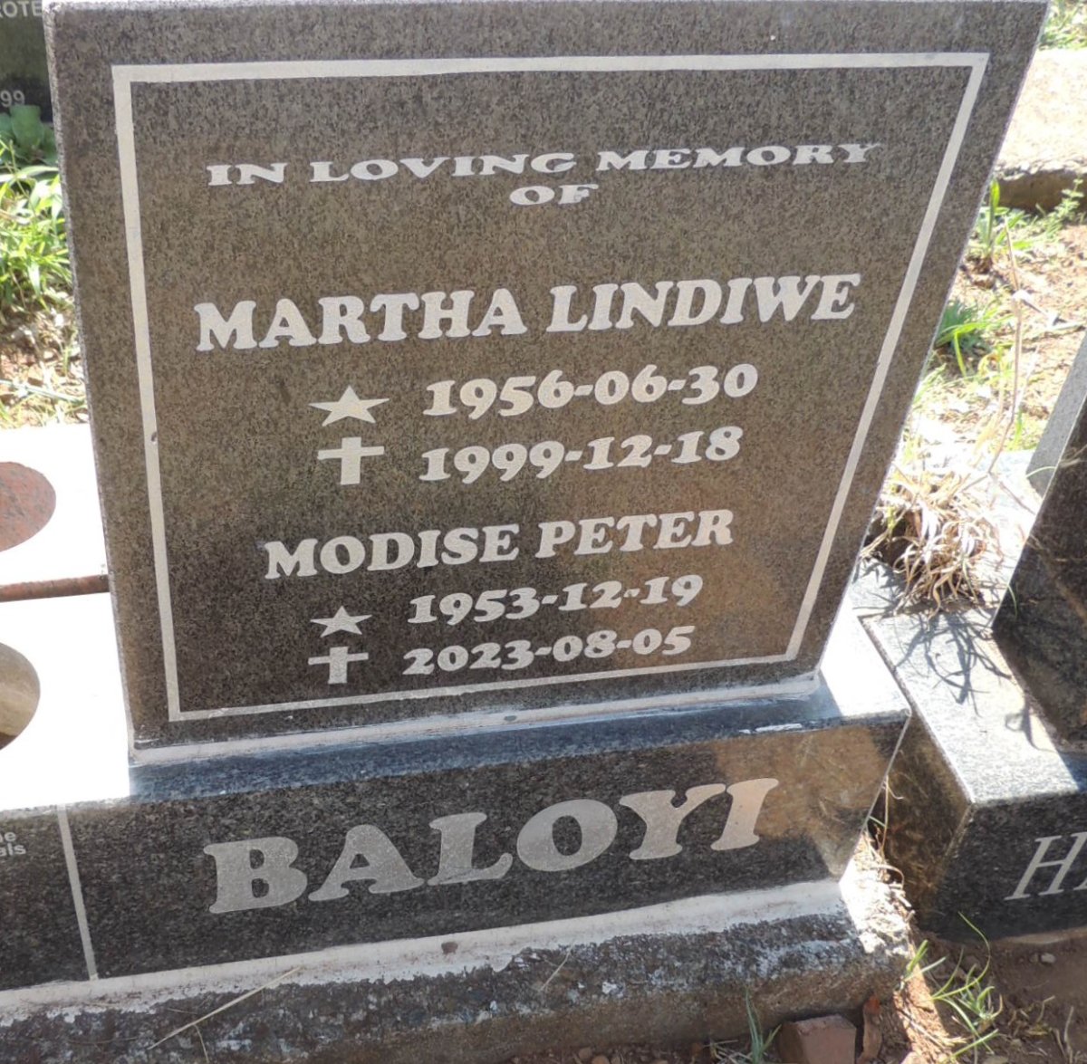 BALOYI Modise Peter 1953-2023 & Martha Lindiwe 1956-1999