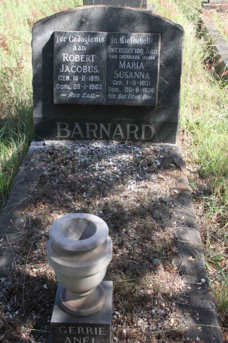 BARNARD Robert Jacobus 1891-1962 &amp; Maria Susanna 1891-1978