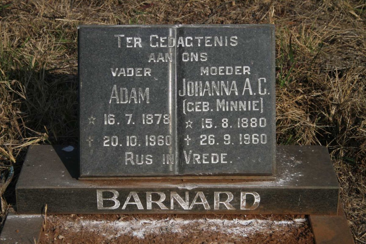 BARNARD Adam 1878-1960 &amp; Johanna A.C. MINNIE 1880-1960