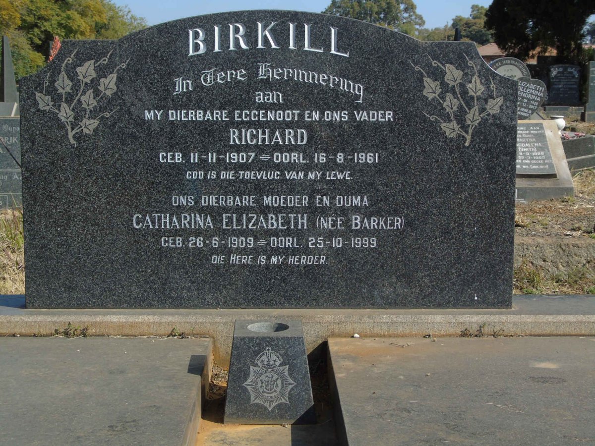 BIRKILL Richard 1907-1961 &amp; Catharina Elizabeth BARKER 1909-1999