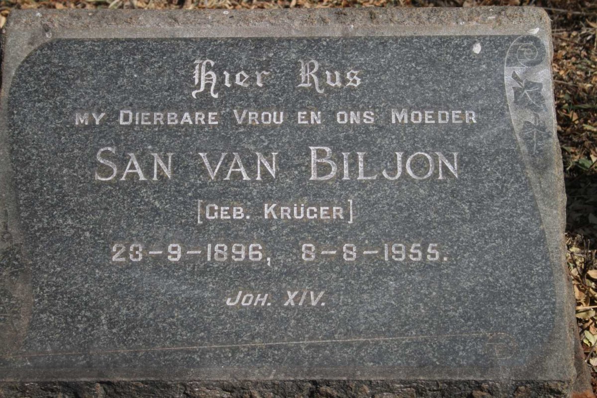 BILJON San, van nee KRUGER 1896-1955