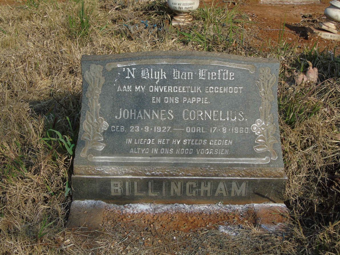 BILLINGHAM Johannes Cornelius 1927-1960
