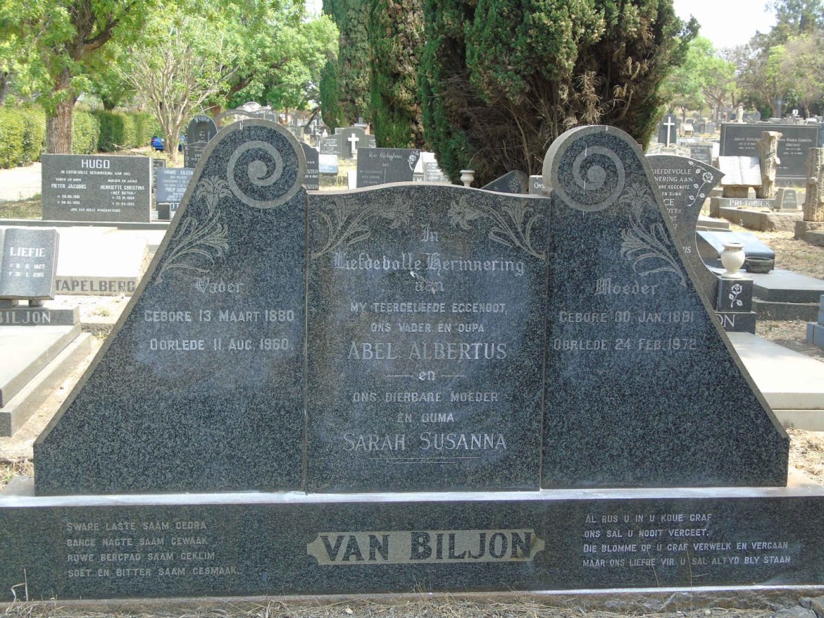 BILJON Abel Albertus, van 1880-1960 &amp; Sarah Susanna 1881-1972