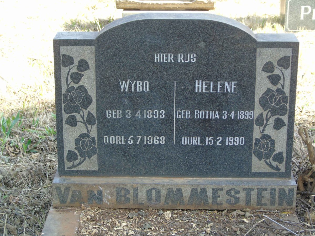 BLOMMESTEIN Wybo, van 1893-1968 &amp; Helene BOTHA 1899-1990