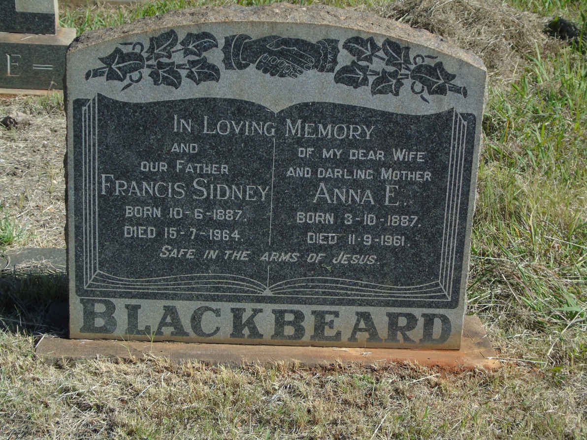 BLACKBEARD Francis Sidney 1887-1964 &amp; Anna E. 1887-1961