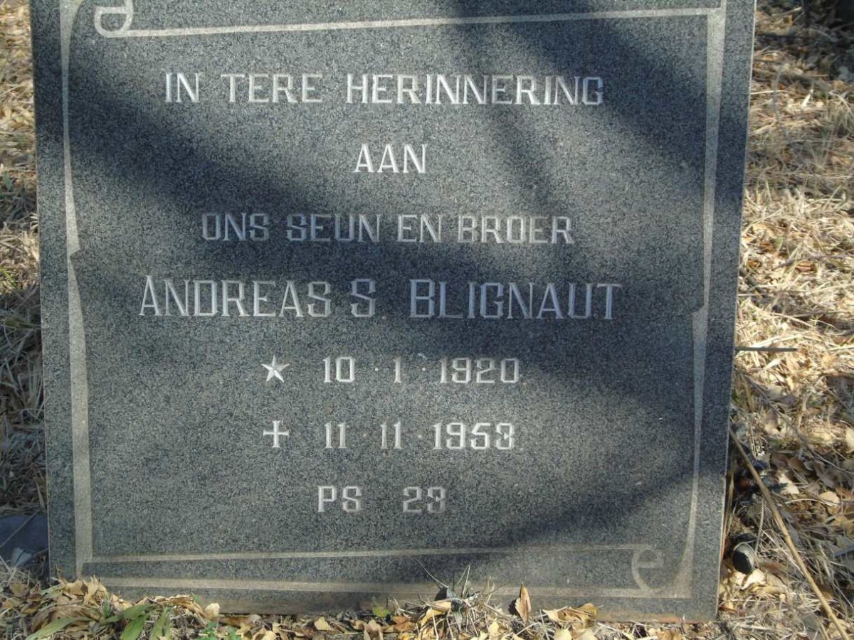 BLIGNAUT Andreas S. 1920-1953