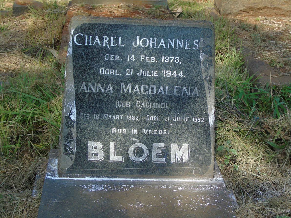 BLOEM Charel Johannes 1873-1944 &amp; Anna Magdalena GAGIANO 1882-1982