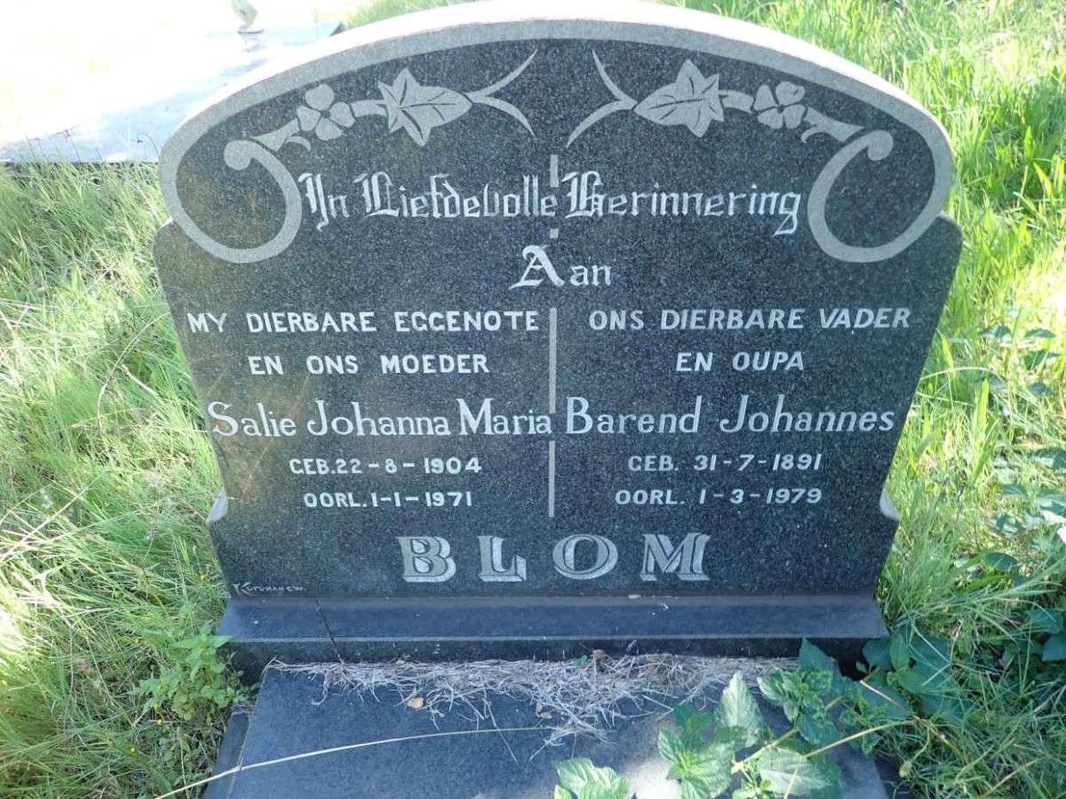 BLOM Barend Johannes 1891-1979 &amp; Salie Johanna Maria 1904-1971