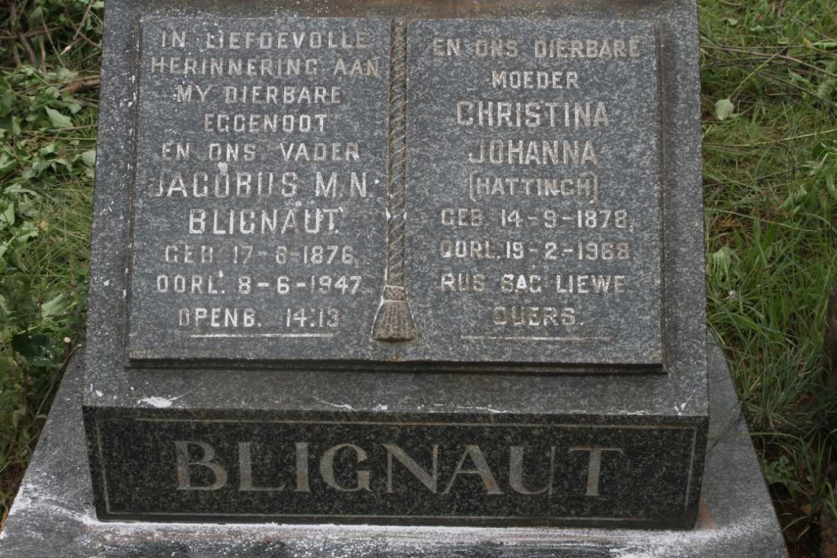 BLIGNAUT Jacobus M.N. 1876-1947 & Christina Johanna HATTINGH 1878-1968