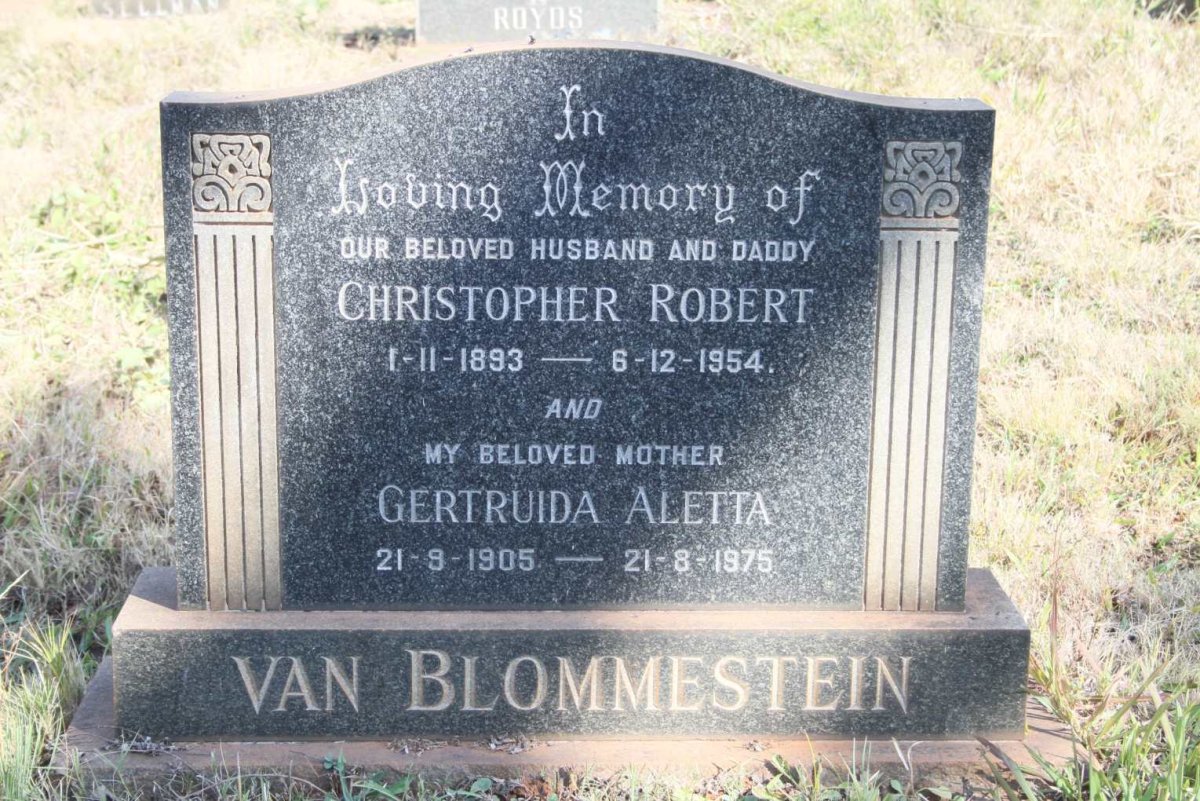 BLOMMESTEIN Christopher Robert, van 1893-1954 &amp; Gertruida Aletta 1905-1975
