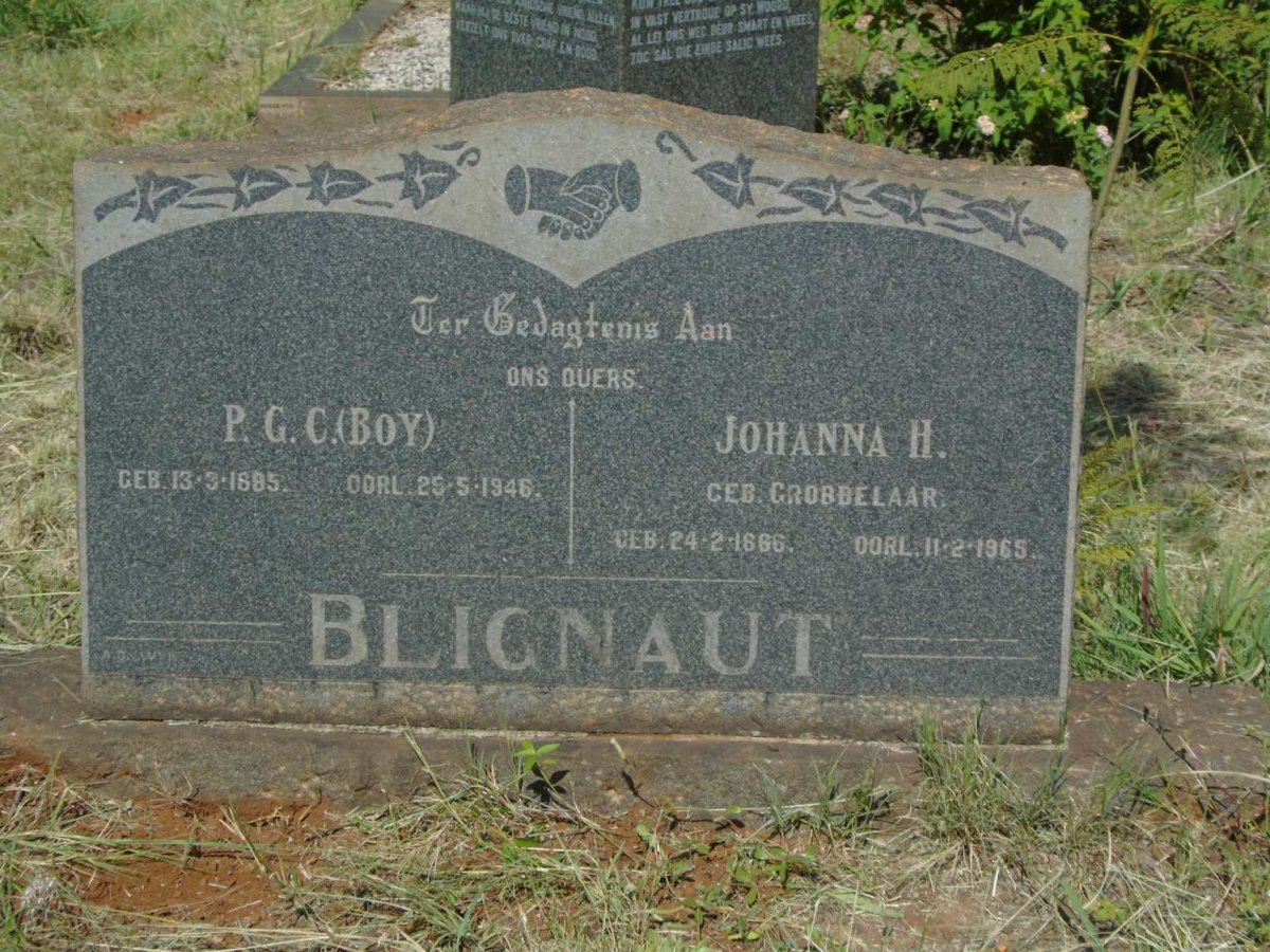 BLIGNAUT P.G.C. 1885-1946 & Johanna H. GROBBELAAR 1886-1965
