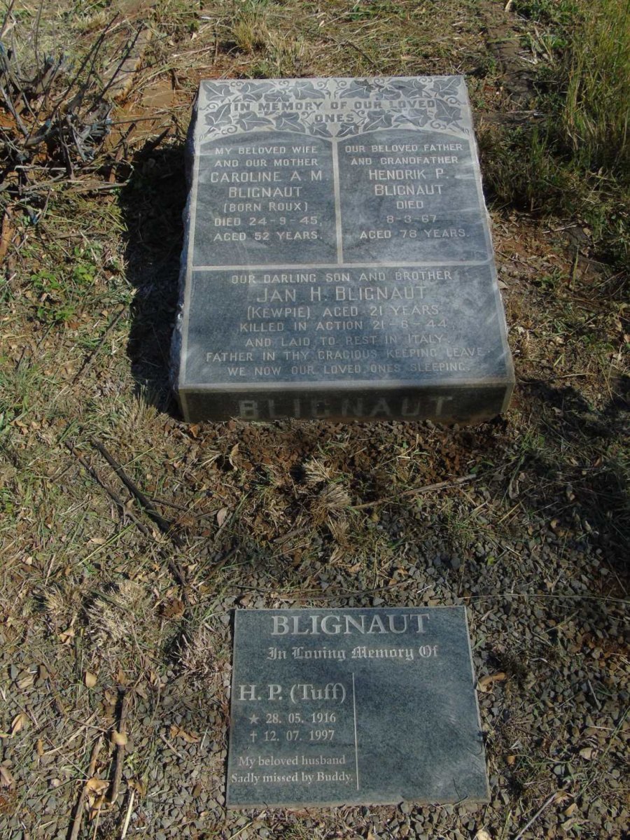 BLIGNAUT Hendrik P. -1967 & Caroline A.M. ROUX -1945 :: BLIGNAUT Jan H. -1944 :: BLIGNAUT H.P. 1916-1997