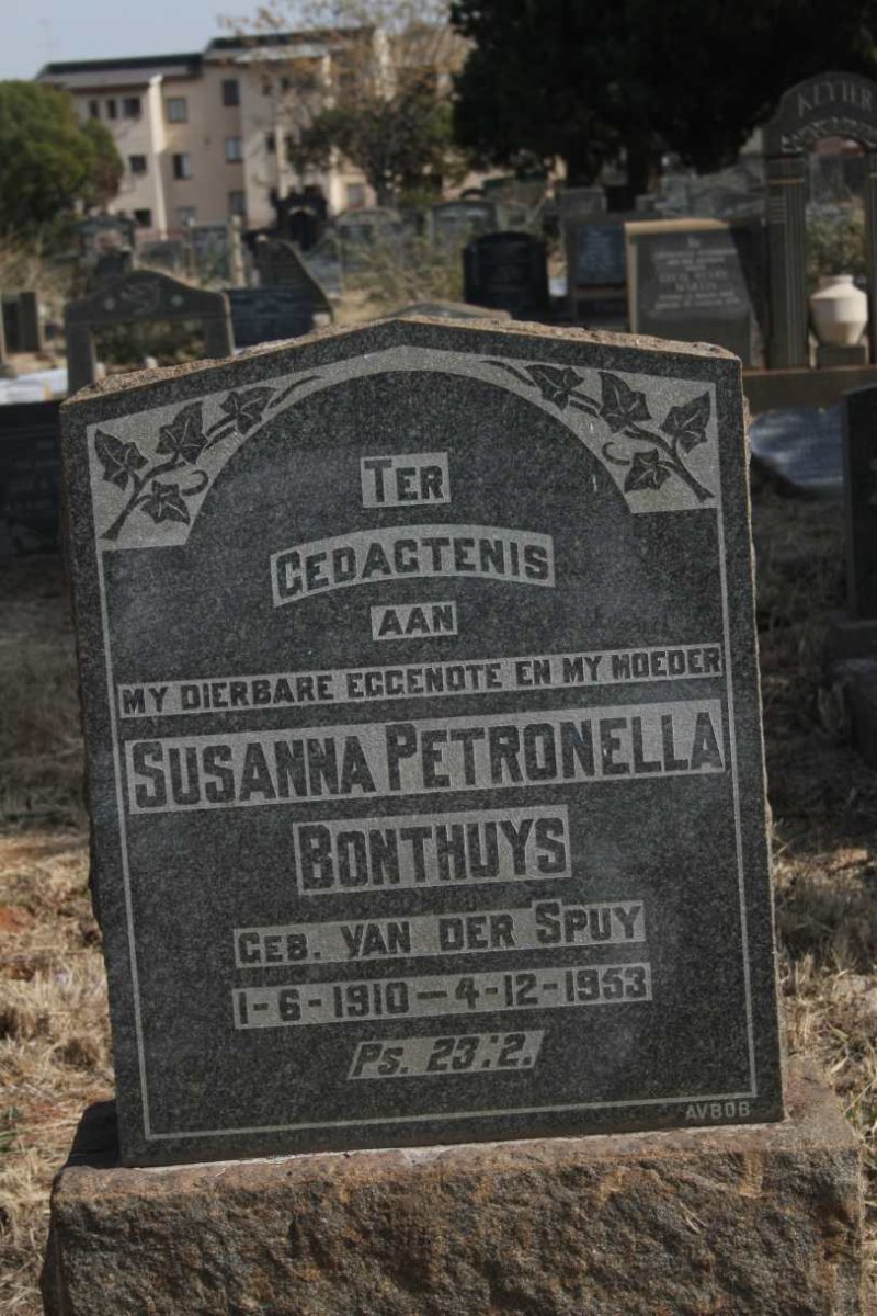 BONTHUYS Susanna Petronella nee VAN DER SPUY 1910-1953