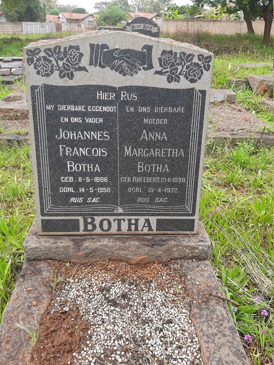 BOTHA Johannes Francois 1886-1958 &amp; Anna Margaretha RHEEDERS 1898-1972