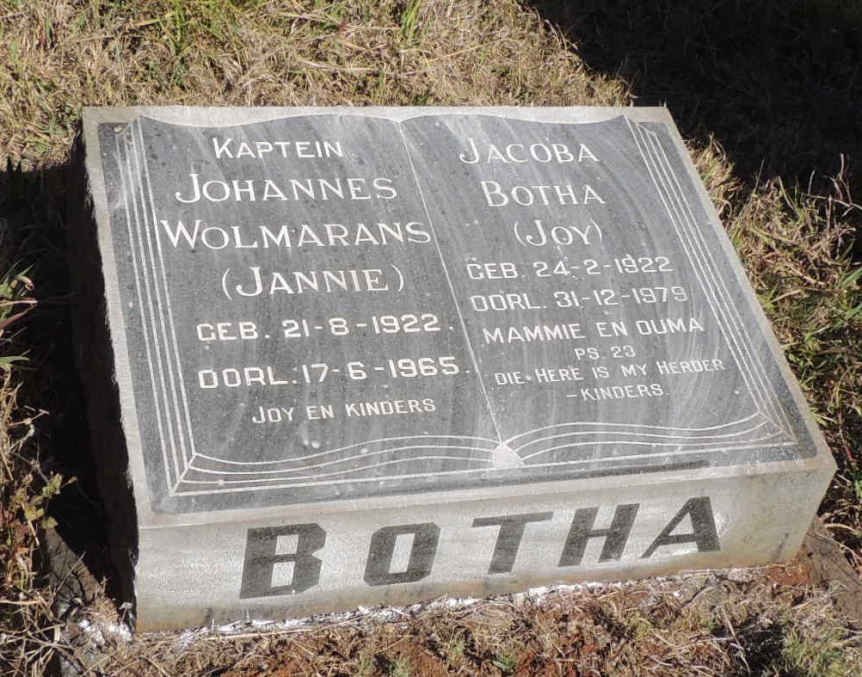 BOTHA Johannes Wolmarans 1922-1965 &amp; Jacoba 1922-1979
