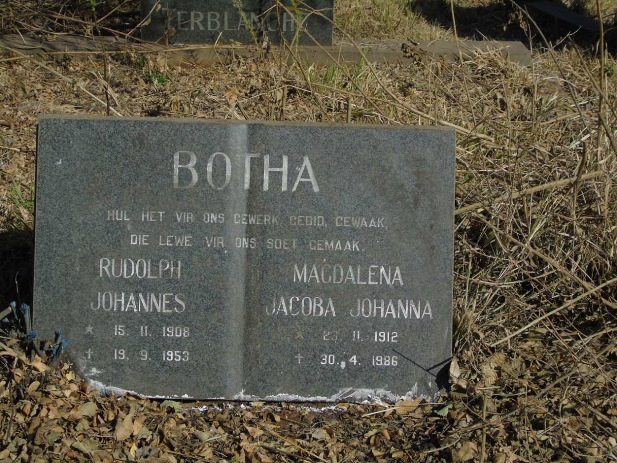 BOTHA Rudolph Johannes 1908-1953 & Magdalena Jacoba Johanna 1912-1986