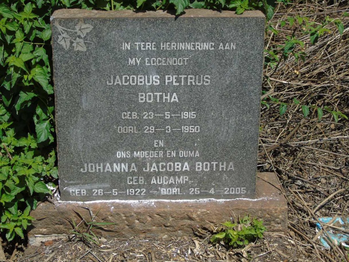BOTHA Jacobus Petrus 1915-1950 & Johanna Jacoba AUCAMP 1922-2005