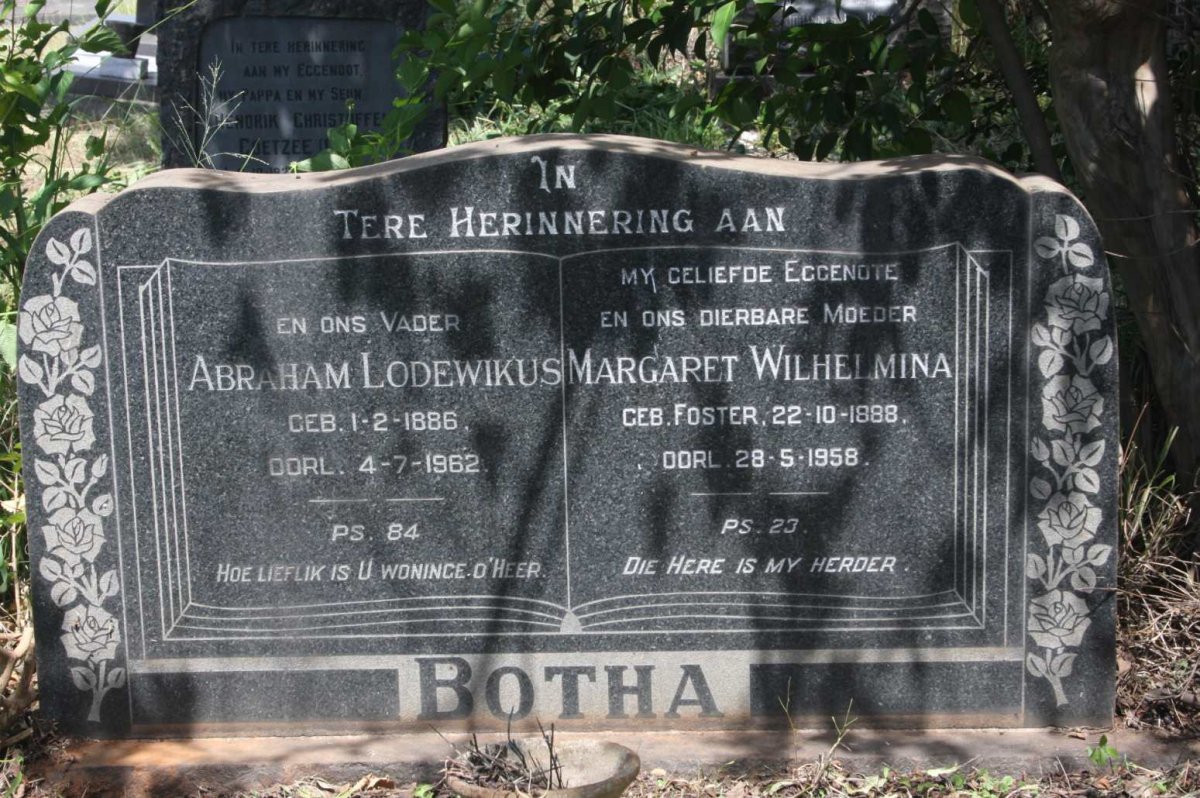 BOTHA Abraham Lodewikus 1886-1962 &amp; Margaret Wilhelmina FOSTER 1888-1958