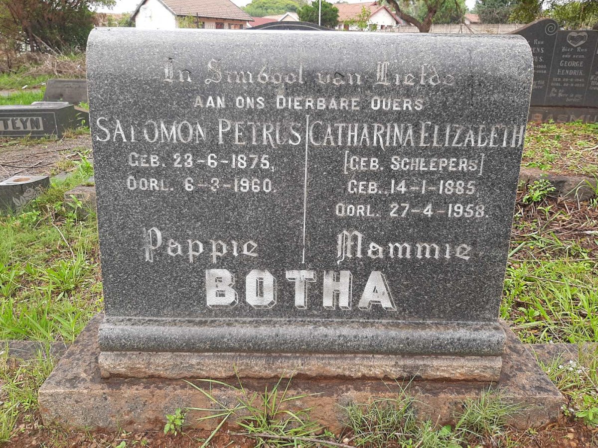 BOTHA Salomon Petrus 1875-1960 &amp; Catharina Elizabeth SCHEEPERS 1885-1958
