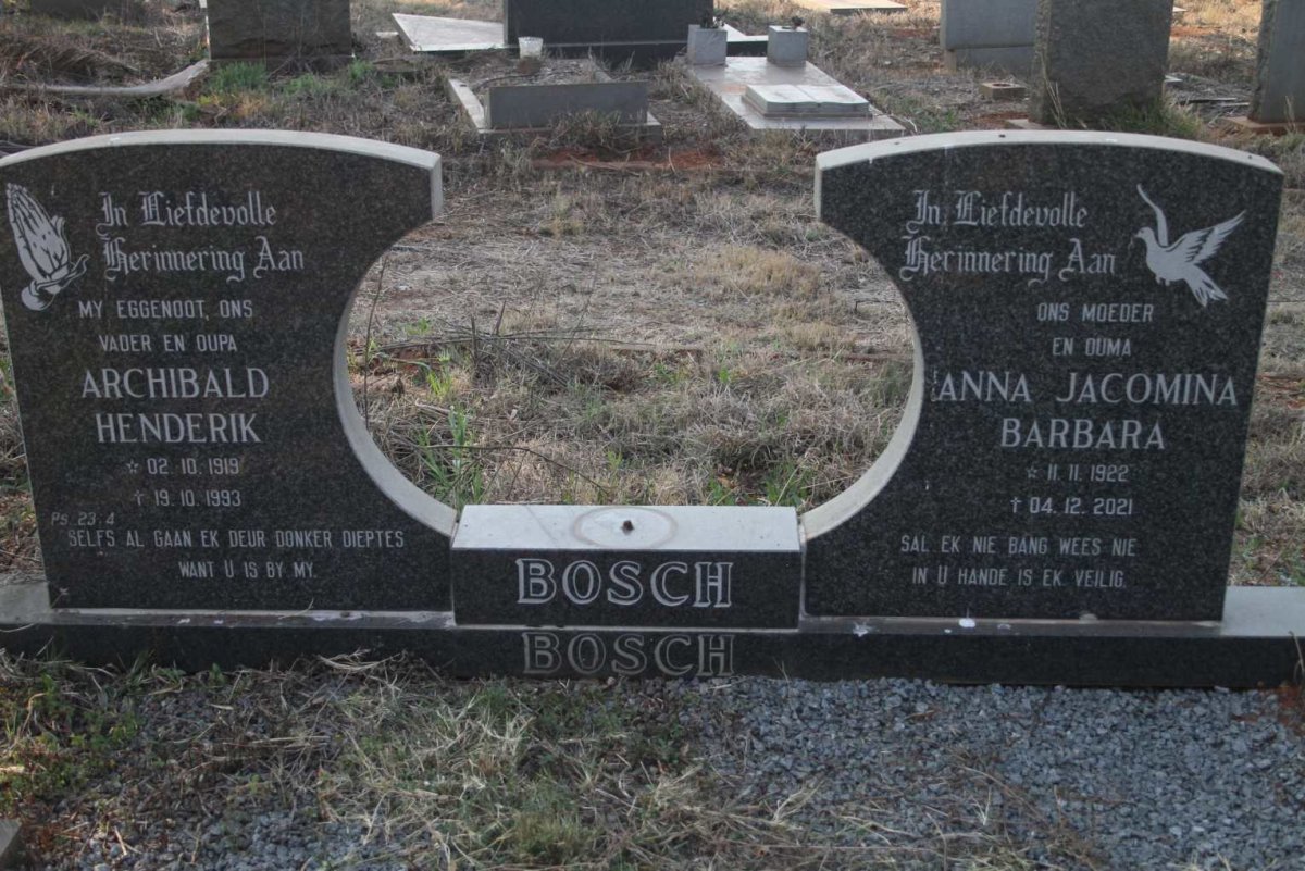 BOSCH Archibald Henderik 1919-1993 &amp; Anna Jacomina Barbara 1922-2021