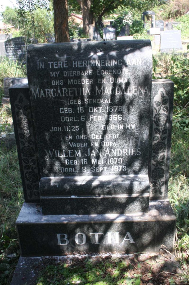 BOTHA Willem Jan Andries 1879-1973 &amp; Margaretha Magdalena SENEKAL 1878-1966