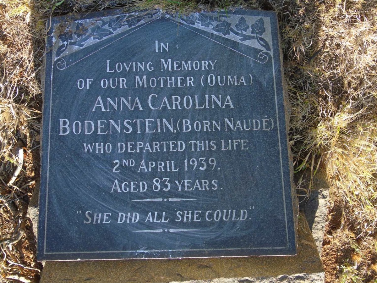 BODENSTEIN Anna Carolina nee NAUDE -1939