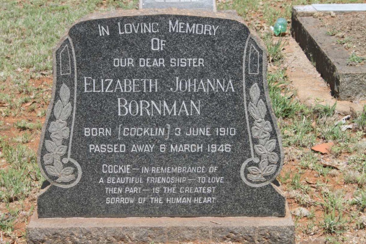 BORNMAN Elizabeth Johanna nee COCKLIN 1910-1946