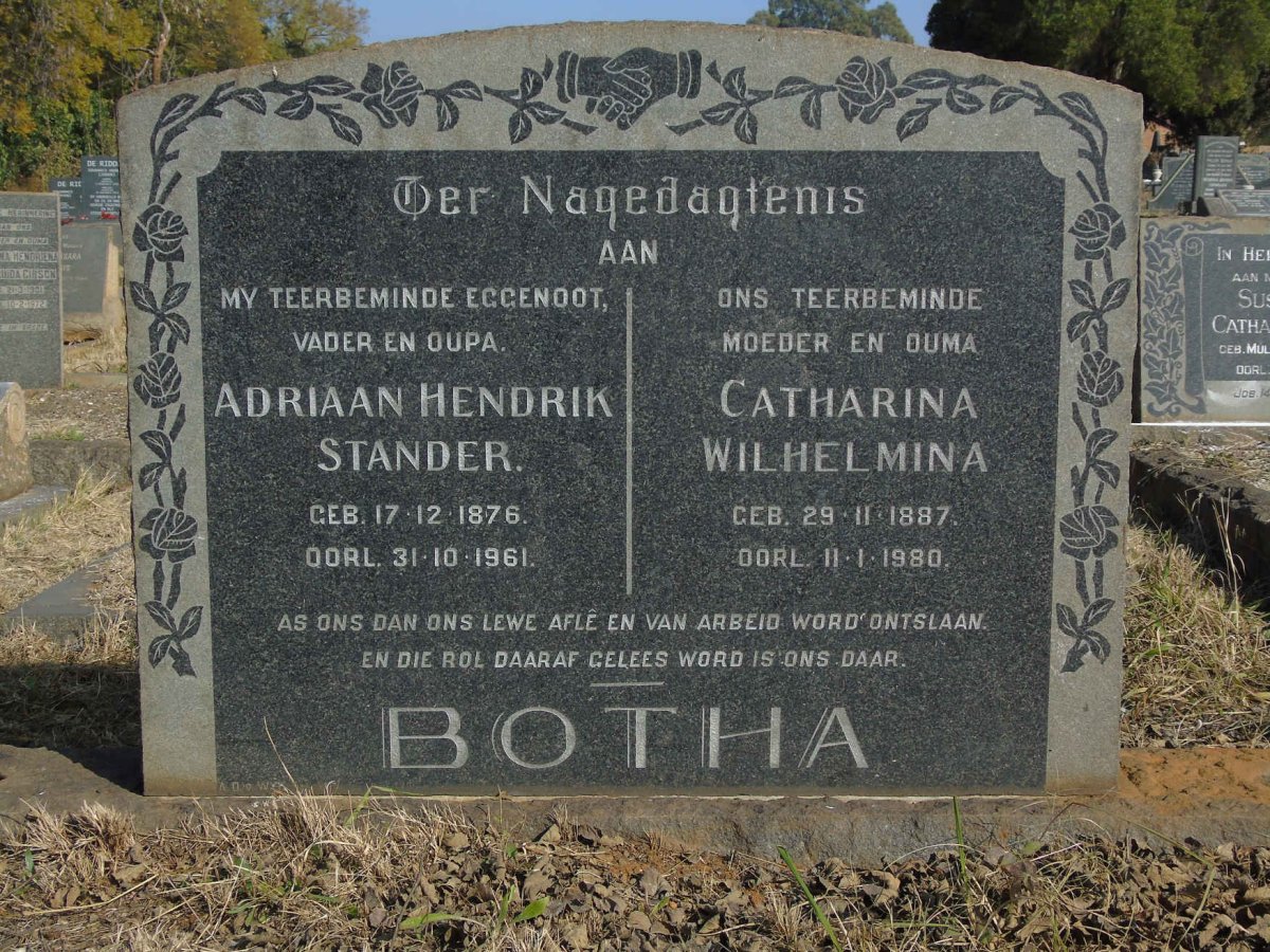 BOTHA Adriaan Hendrik Stander 1876-1961 &amp; Catharina Wilhelmina 1887-1980