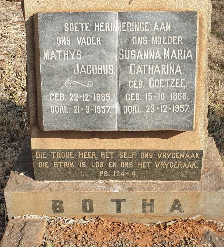 BOTHA Mathys Jacobus 1885-1957 & Susanna Maria Catharina COETZEE 1888-1957