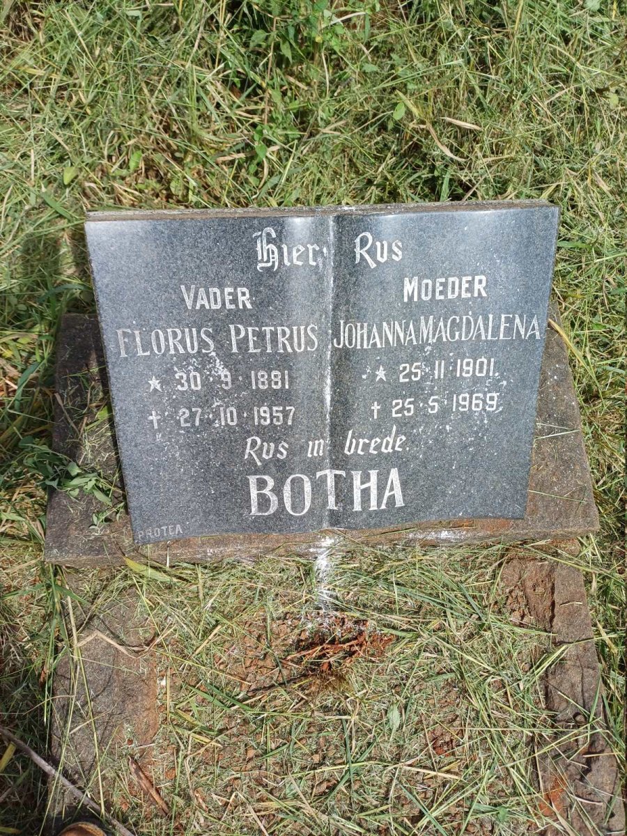 BOTHA Florus Petrus 1881-1957 & Johanna Magdalena 1901-1969