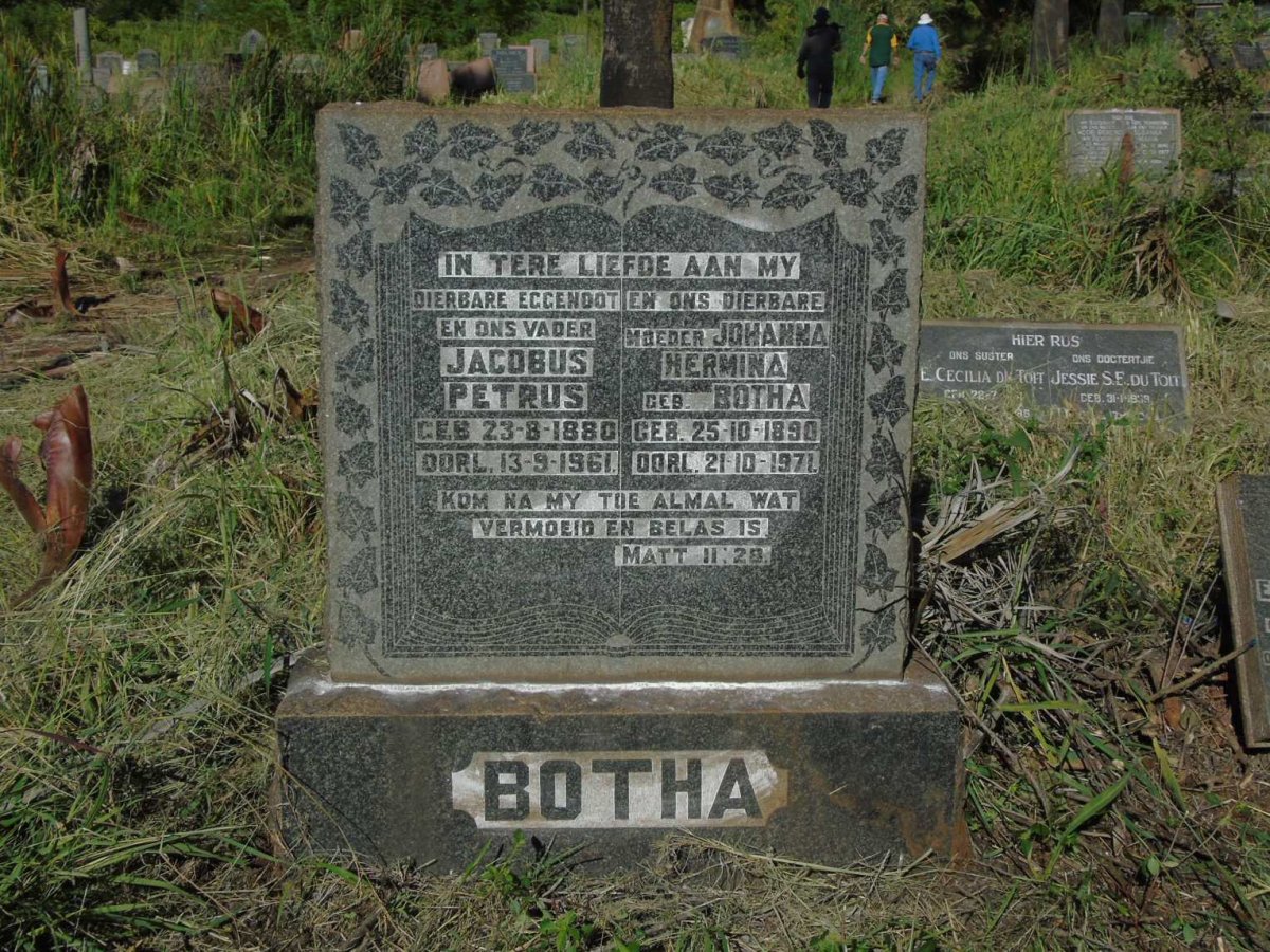 BOTHA Jacobus Petrus 1880-1961 & Johanna Hermina BOTHA 1890-1971