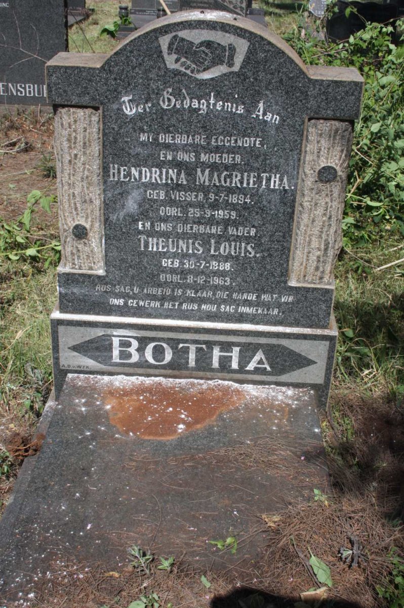 BOTHA Theunis Louis 1888-1963 &amp; Hendrina Magrietha VISSER 1894-1959