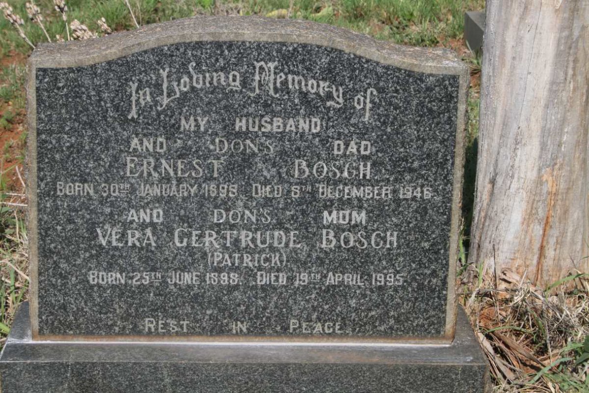 BOSCH Ernest 1898-1946 & Vera Gertrude PATRICK 1898-1995