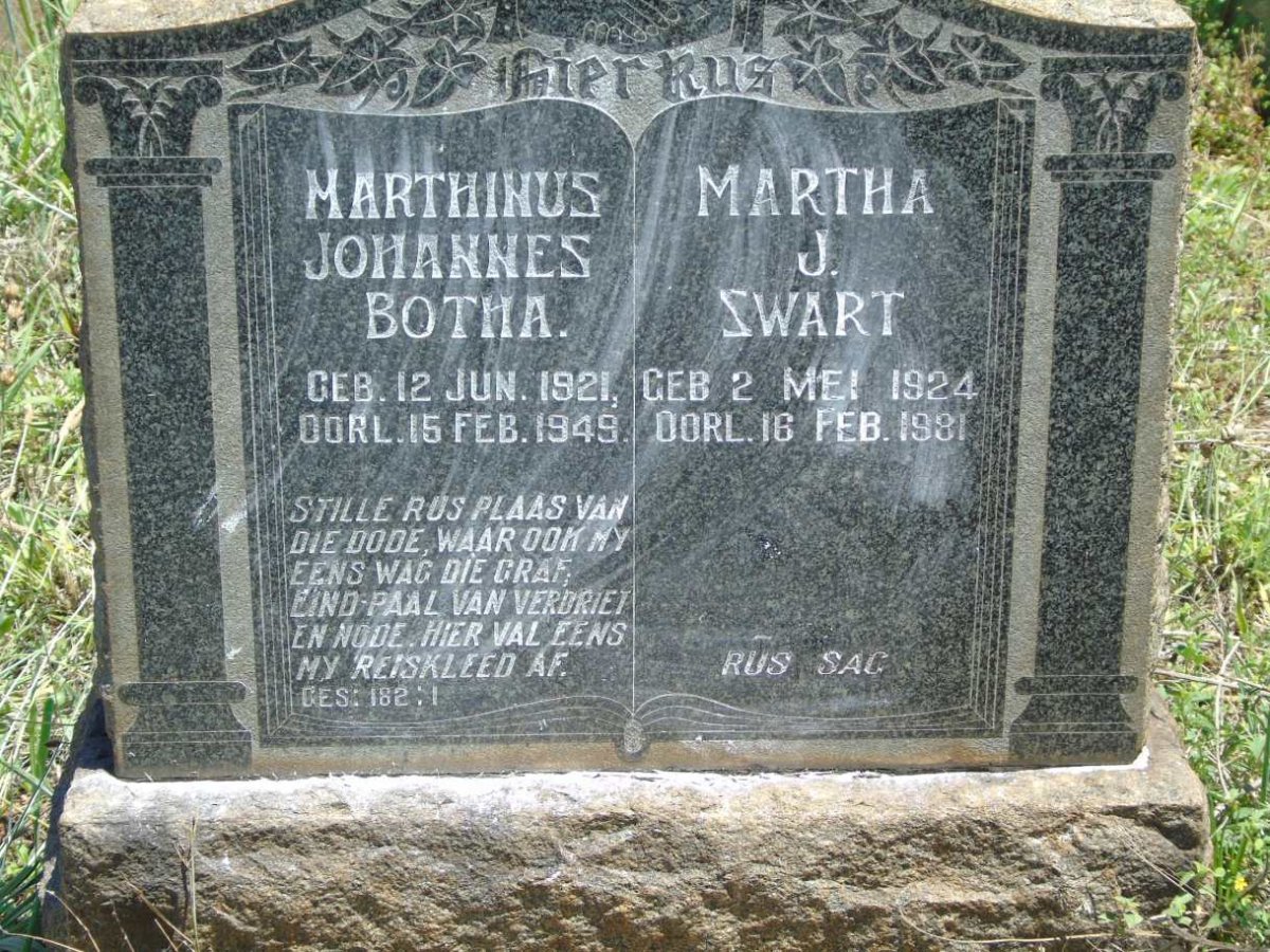 BOTHA Marthinus Johannes 1921-1949 & Martha J. SWART 1924-1981